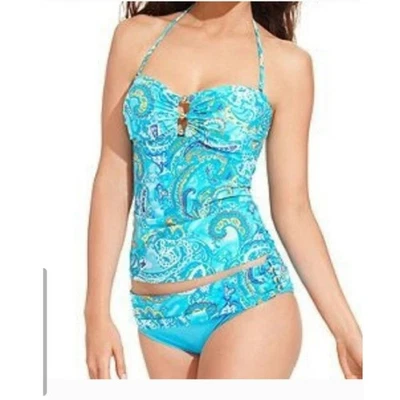 Lauren ralph lauren tropical beach club tankini bikini set paisley blue 10 - Image 1 of 4