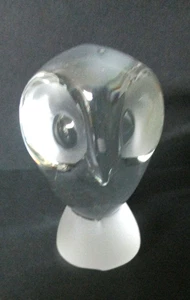 Fermacarte statuina gufo vetro artistico soffiato a mano smerigliato trasparente 3,5" - Foto 1 di 4