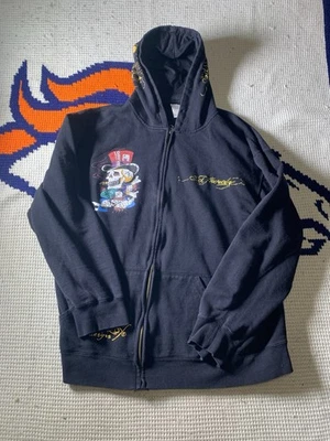 Sudadera con Capucha De Colección Ed Hardy Calavera Esqueleto Punk Grunge Gótica Negra con Cremallera Para Hombre ¡XL!! Foto 1 de 4