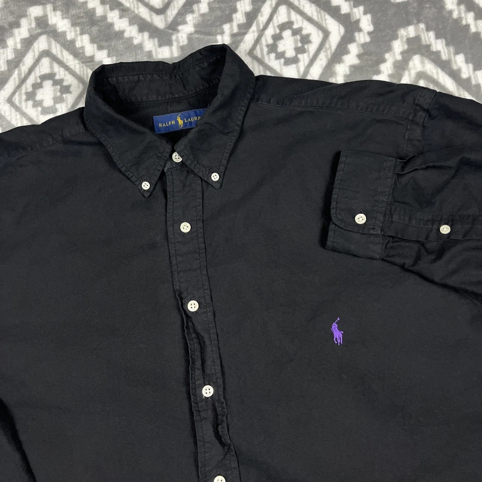 Camisa masculina Ralph Lauren XLT preta sólida com botões manga longa grande e alta - Imagem 1 de 4