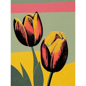 Bright Silkscreen Tulip Blooms Stencil XL Wall Art Canvas Poster Print Huge - Bild 1 von 5