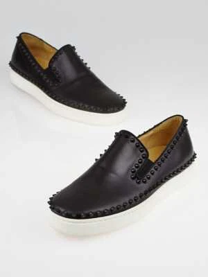 CHRISTIAN LOUBOUTIN Pik Negro Punta Cuero Plataforma Mocasín Bote Zapato 37.5/7.5 Foto 1 de 4