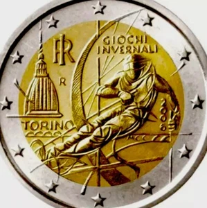 Italy 🇮🇹 Coin 2€ Euro 2006 Winter Olympics UNC Torino Ski Snow mask games - Picture 1 of 3