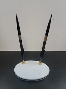 MCM Double Pen & Pencil Holder Desk Set White Oval Base - Picture 1 of 5
