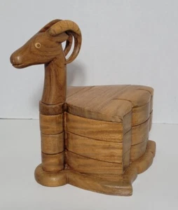 Carved Wooden Gazelle Expanding Trinket Jewelry Box Fair Trade Egypt Hegaza - Picture 1 of 14