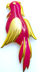 Vintage 1980s M. JENT DARK PINK Enamel on GOLDTONE Metal PARROT Pin (BH) - Picture 1 of 2