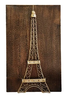 Lg 3D Eiffel Tower Paris Metal Art Wire Wall Art Hanging Bronze Gold 25 X 16 - Image 1 of 4