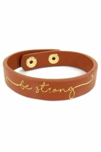 Be Strong Brown Faux Leather Cuff Bracelet - Picture 1 of 1