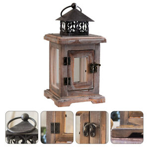  Retro Candlestick Wind Lamp Wooden Lantern Wedding Holder Desktop Hanging
