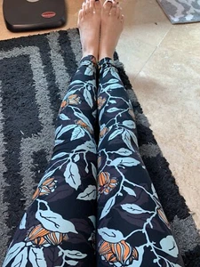 Lularoe Leggings OS Large Orange Buds Blossom Black Floral Blumen versteckter Druck - Bild 1 von 6