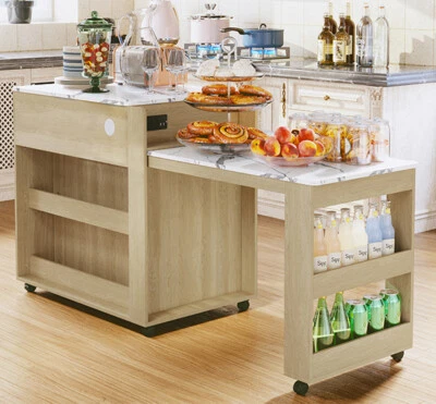 Extendable Kitchen Island on Wheel Rolling Storage Cabinet with Power Outlet - Image 1 of 4