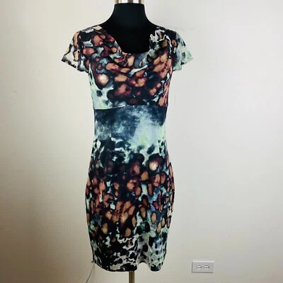 Vestido vaina Andrew Marc para mujer 2 mezcla de seda verde marrón drapeado cuello Foto 1 de 4