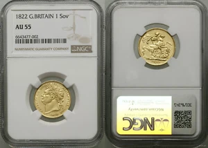1822 Sovereign GOLD coin Great Britain 1 Sov NGC AU55 George IV laureate head Au - Picture 1 of 3