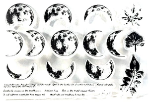 Mond Halbmonde volle Blätter Baum Schrift klar Stempel Blatt 4,5" x 6,25" - Bild 1 von 2