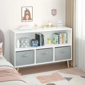 Kids Bookcase with Collapsible Fabric Drawers Book Display Toy Storage Cabinet - Picture 1 of 18
