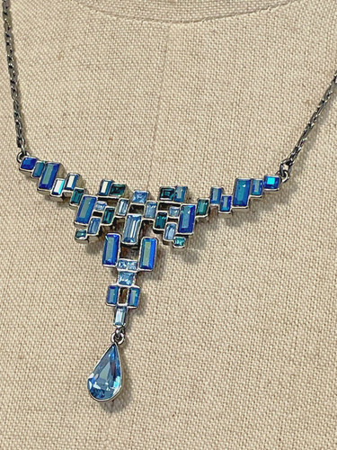 Givenchy Designer Collana Tonalità di Cristallo Swarovski Blu Tono Argento G123