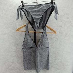 Athleta Heathered Grey Black Sahara tankini swim Small top padded Bottoms Small - Picture 1 of 6