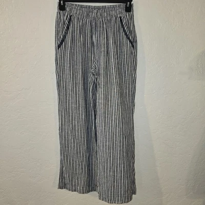 Briggs Linen Blend Pants Womens M Navy Blue Striped Mid-Rise Lounge Beach Summer - Image 1 of 4