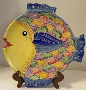 LARGE FISH SHAPED WALL PLATE OR PLATTER FROM POSITANO, ITALY, HANDMADE, Signed, - Picture 1 of 9