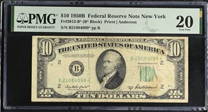 $10 FRN 1950-B New York STAR Fr. 2012-B* Star Note PMG Graded  - Picture 1 of 2