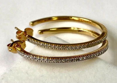 HSN Technibond 14K 黄金纯银钻石口音环状耳环 — 第 1/4 张图片