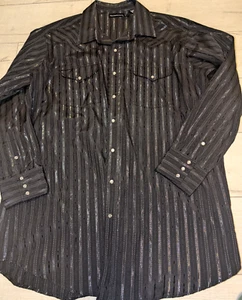Vintage Panhandle-Slim Pearl-Snap Shirt Mens XL Western Cowboy Black W/ Silver - Picture 1 of 3