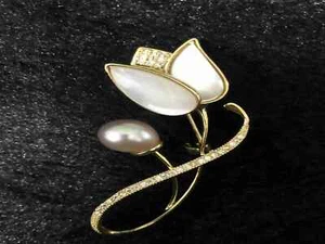 Broche natural de agua dulce alfiler y broches para mujer enchapado en oro 18k - Imagen 1 de 7