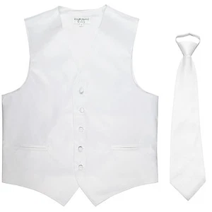 New Men's Formal Tuxedo Vest Waistcoat ready knot Necktie solid white wedding  - Picture 1 of 4