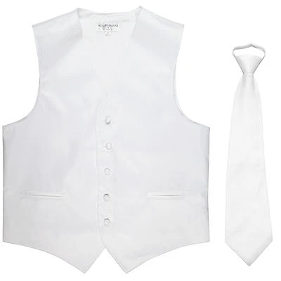 New Men's Formal Tuxedo Vest Waistcoat ready knot Necktie solid white wedding  - Image 1 of 4