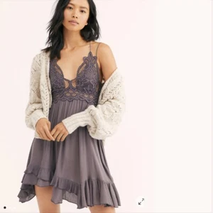 Free People FP One Adella Slip Mini Dress Crochet Lace XSmall XS Charcoal NWT - Picture 1 of 3