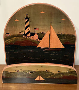Nautical Wall or Table Letter Mail Holder Wood Sailboat Lighthouse Americana