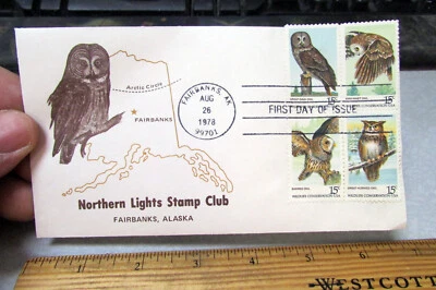 1978 Owls FDC first day cover, USA stamped envelope, Fairbanks Alaska block of 4 - Image 1 of 2