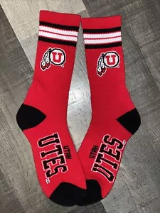 UTAH UTES RED NCAA COLLEGE TEAM LOGO DEUCE CREW SOCKS MENS LARGE - Picture 1 of 1