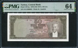 Turquía 1970 (1971), 50 liras, P187Aa, PMG 64 UNC - Imagen 1 de 2