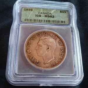 1939 ICG MS62 CANADA SILVER DOLLAR GEORGE VI $1 - Picture 1 of 2