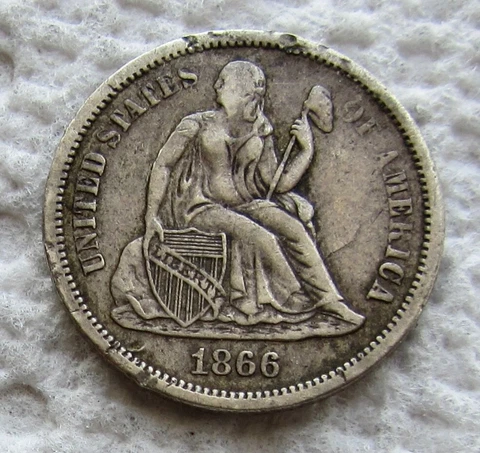 1866-S Seated Liberty Silver Dime Rare Key Date Bold Liberty XF Detail Rim Nicks Cover