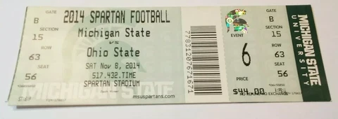 2014 Michigan State Spartans Ohio State Buckeyes Football Ticket Stub Cover