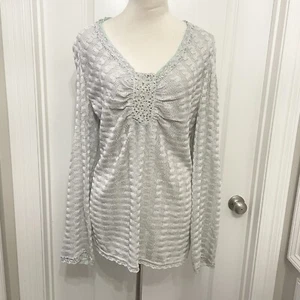 St. John Couture Beaded Tunic Top in Silver Glitter Knit sz L SPARKLE Elegant - Picture 1 of 12