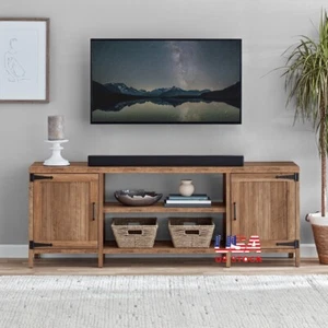 Farmhouse TV Stand 70 Inch TVs Storage Adjustable Shelves Rustic Oak Finish New - Picture 1 of 7