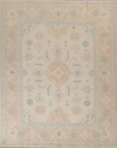Muted Geometric Oushak Turkish Area Rug Hand-knotted Vegetable Dye Carpet 8'x10'