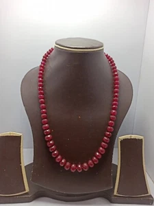 Red Ruby Dyed Gemstone Smooth Faceted 8x10 mm Beads Sterling Silver Necklaces - Picture 1 of 21