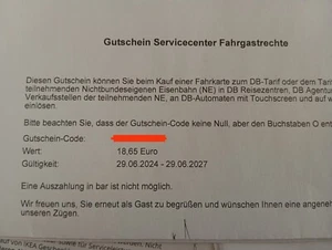 Zusammen: 2 Bahntickets Gutschein 37,40 Freifahrt DB Deutsche Bahn Bonus Rabatt - Bild 1 von 2