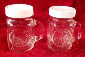 Vintage Clear Glass Mason Jar Salt & Pepper Shakers Plastic Tops Anchor Glass Co - Picture 1 of 8