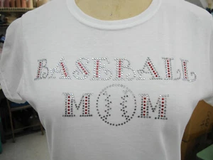 Baseball T-Shirt mit Strassverzierung weiß Rundhalsausschnitt SM BIS LG - Bild 1 von 2