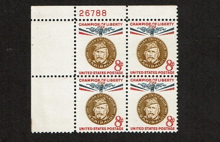 1960 U.S Commem 8c GARIBALDI  Plt #Blk of 4  Sc#1169 M/NH/OG/Pristine - Image 1 of 1