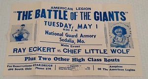 Vintage Wrestling Arena Poster Match Card 1951 Sedalia Missouri Eckert NWA 14x22 - Picture 1 of 2