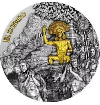 2020 Niue $5 El Dorado 2 oz Silver Antiqued Finish Gold Gilding 1 Of Only 500 - Image 1 of 4