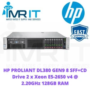 HP PROLIANT DL380 GEN9 8 SFF+CD Drive 2 x Xeon E5-2650 v4 @ 2.20GHz 128GB RAM - Picture 1 of 1