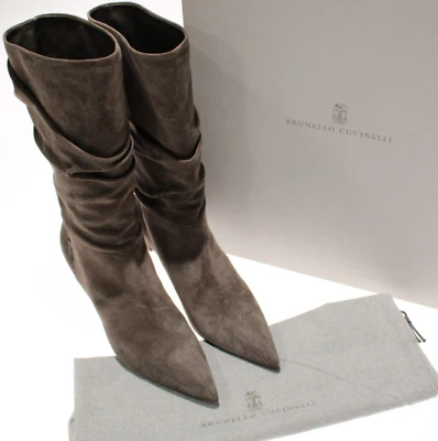 Botas de tacón holgado Brunello Cucinelli nuevas con etiquetas talla 40,5 EE. UU. 10,5 en gamuza gris Foto 1 de 4