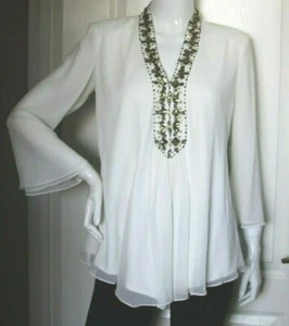 Tadashi Shoji Embellished Blouse Jewel Neck Ivory Mesh Layered Top  Sz 6    - Picture 1 of 3